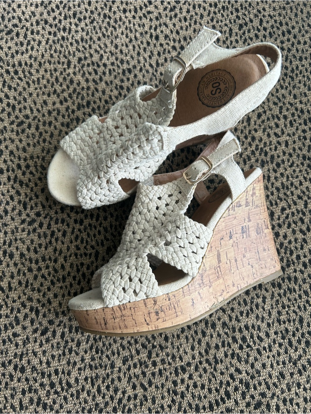 SO Cream Braided Slingback Cork Wedge Sandals